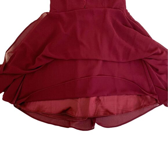 Lulus Burgundy Red Lace Backless Skater Fit & Flare Mini Dress XS - Picture 7 of 12